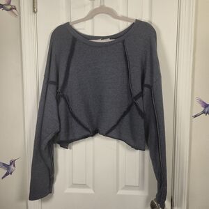 VASNA Italy Blue Raw Hem Exposed Seam Boxy Lagenlook Cropped Sweatshirt L